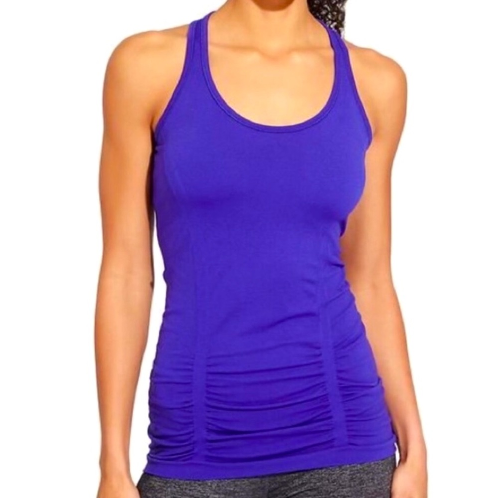 Athleta Fastest Track Ruched Side Blue Tank Size S